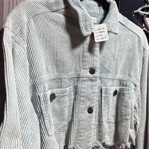 Distressed cropped corduroy jacket powder, blue